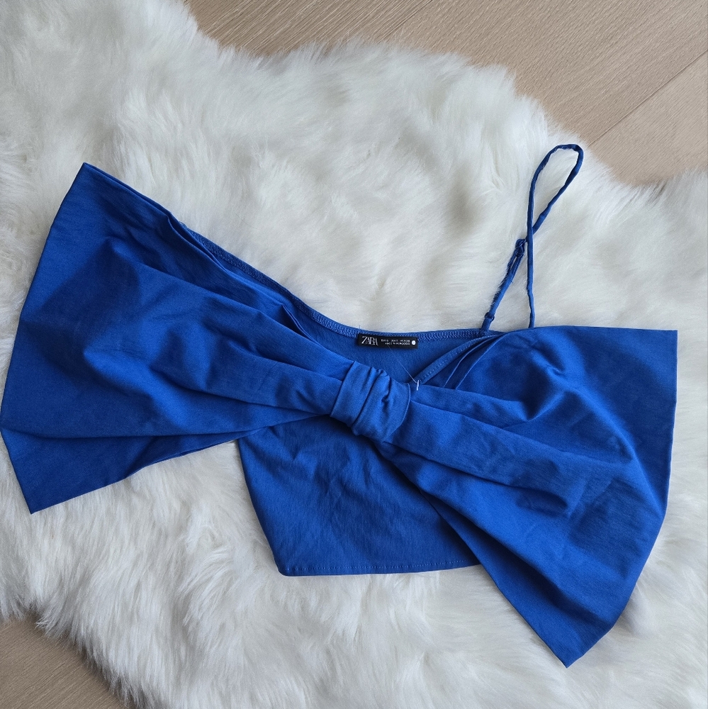 Zara Vibrant Blue Bow Detail Top